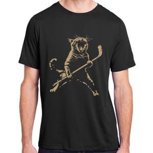 Cat Playing Ice Hockey Adult ChromaSoft Performance T-Shirt