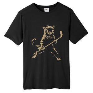 Cat Playing Ice Hockey Tall Fusion ChromaSoft Performance T-Shirt