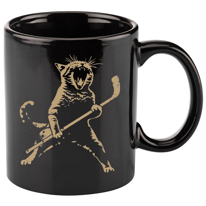 Cat Playing Ice Hockey 11oz C Handle Ceramic Mug