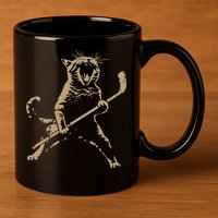 Cat Playing Ice Hockey 11oz C Handle Ceramic Mug