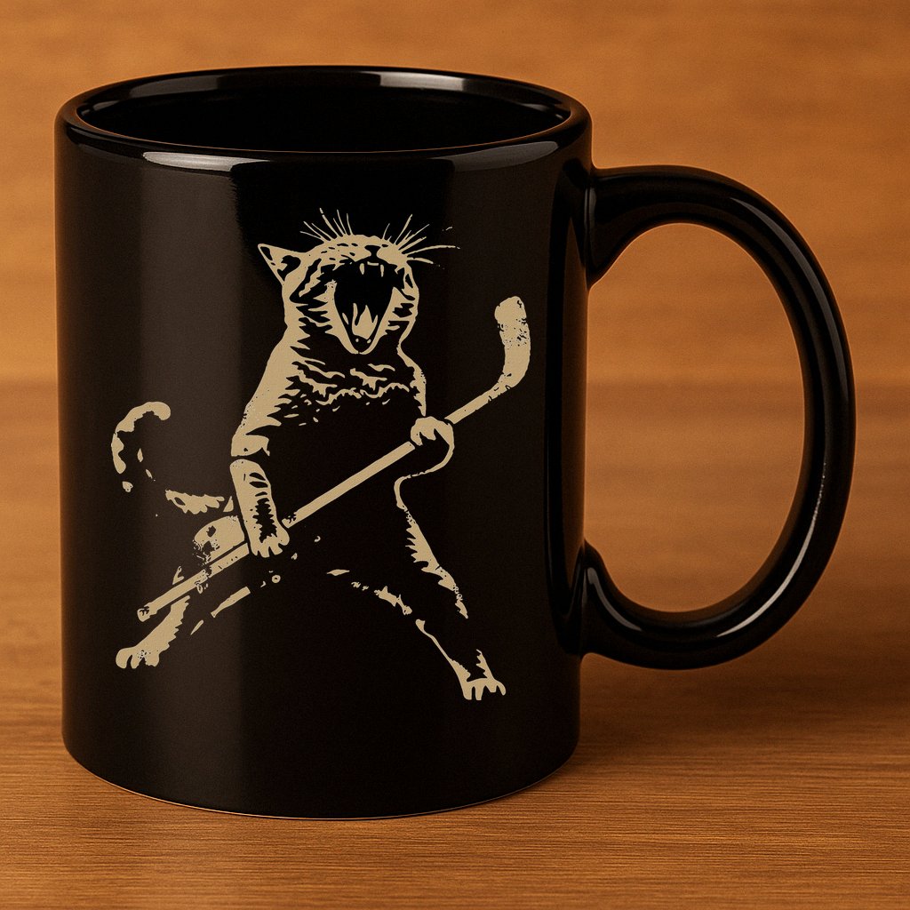 Cat Playing Ice Hockey 11oz C Handle Ceramic Mug