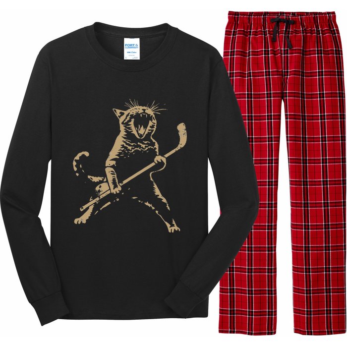 Cat Playing Ice Hockey Long Sleeve Pajama Set