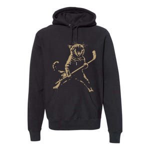 Cat Playing Ice Hockey Premium Hoodie