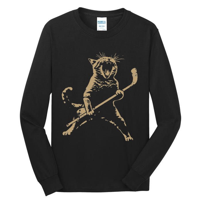 Cat Playing Ice Hockey Tall Long Sleeve T-Shirt