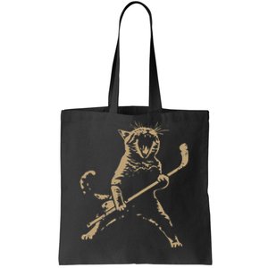 Cat Playing Ice Hockey Tote Bag