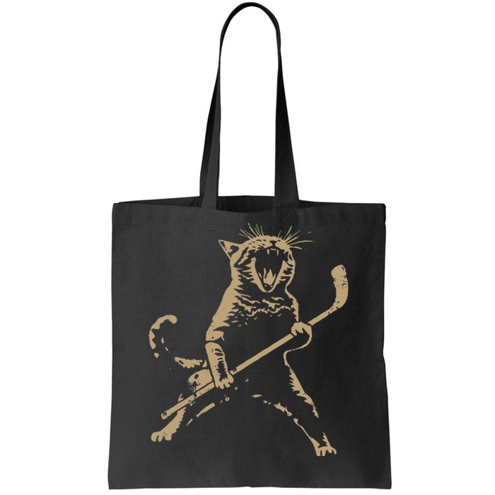 Cat Playing Ice Hockey Tote Bag