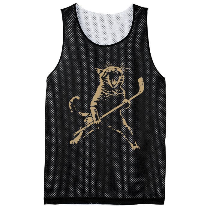 Cat Playing Ice Hockey Mesh Reversible Basketball Jersey Tank