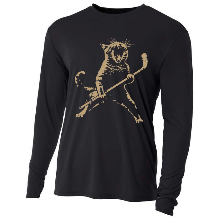 Cat Playing Ice Hockey Cooling Performance Long Sleeve Crew