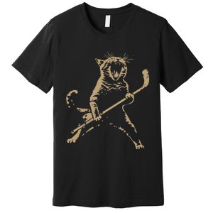 Cat Playing Ice Hockey Premium T-Shirt