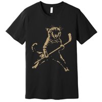 Cat Playing Ice Hockey Premium T-Shirt