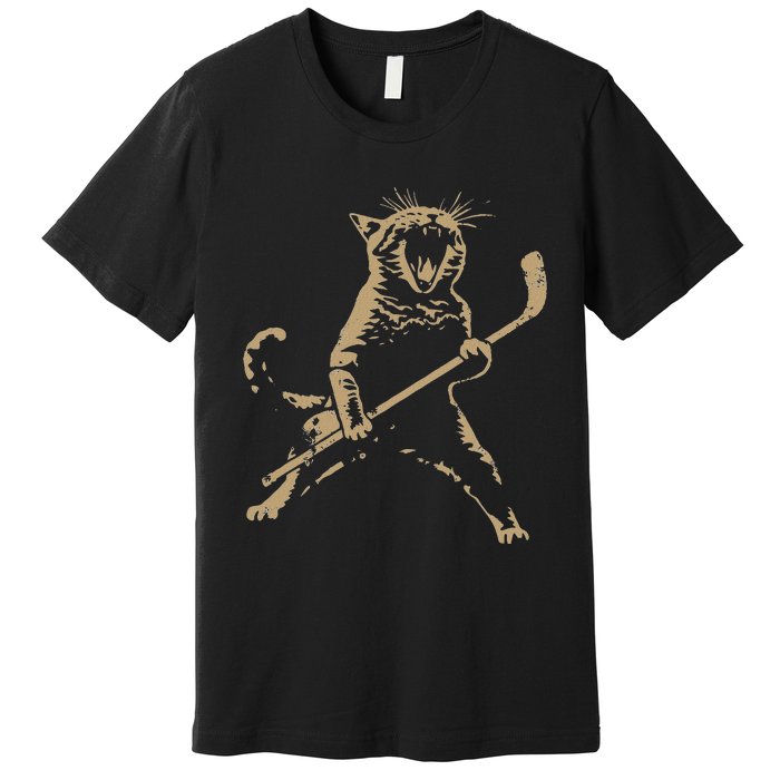 Cat Playing Ice Hockey Premium T-Shirt