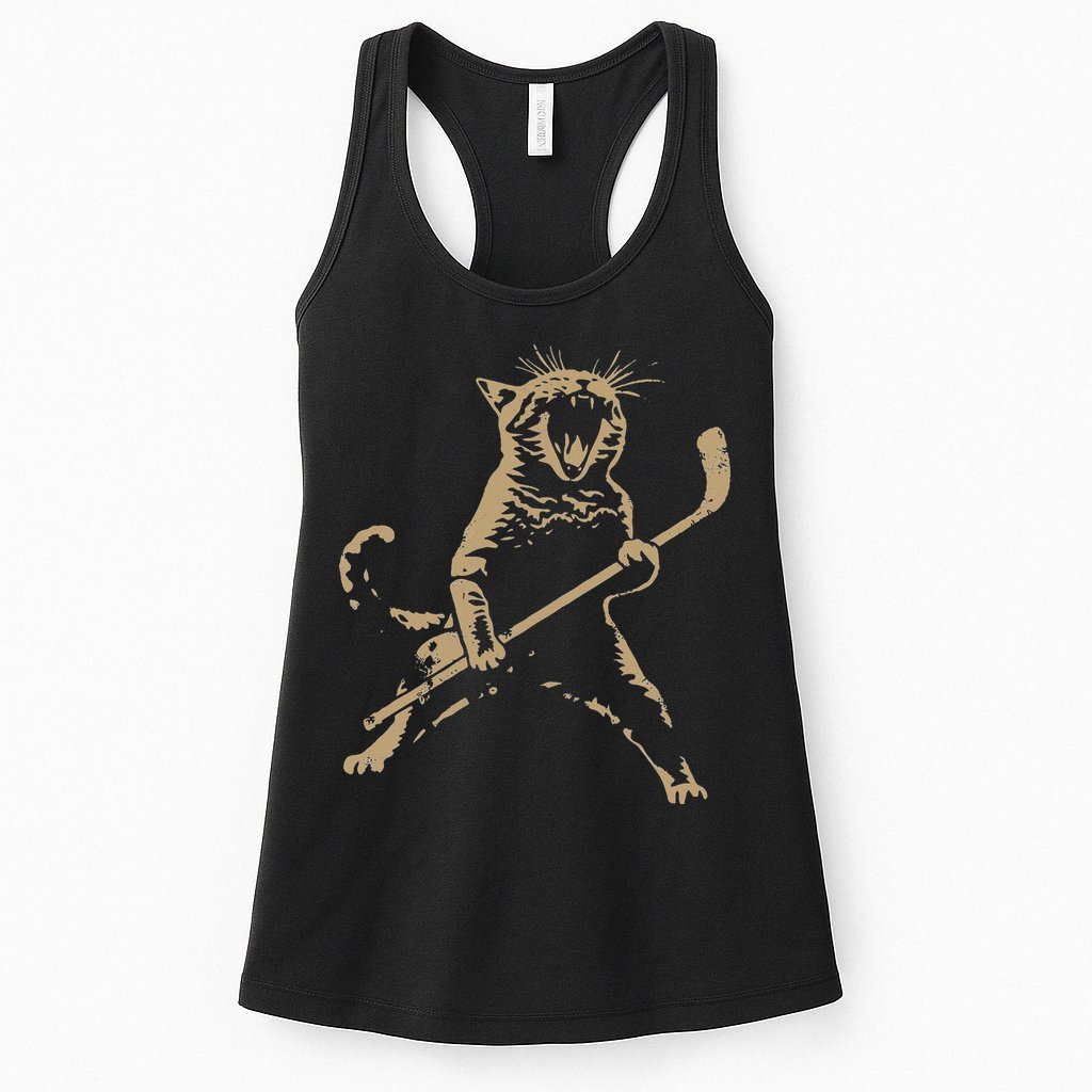 Cat Playing Ice Hockey Womens Tank Top