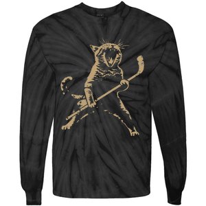 Cat Playing Ice Hockey Tie-Dye Long Sleeve Shirt