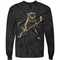 Cat Playing Ice Hockey Tie-Dye Long Sleeve Shirt