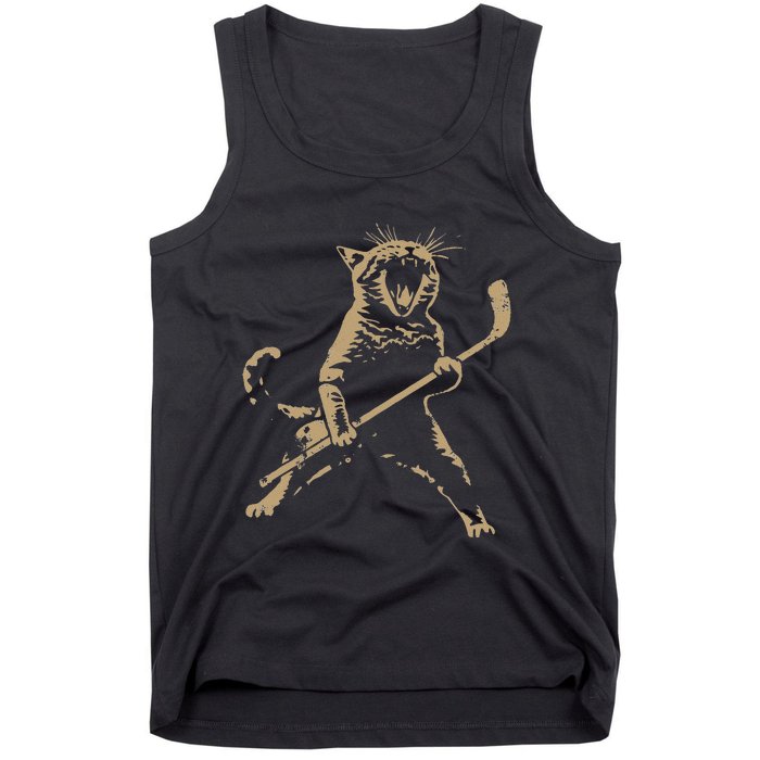 Cat Playing Ice Hockey Tank Top