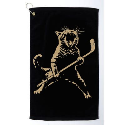Cat Playing Ice Hockey Golf Towel