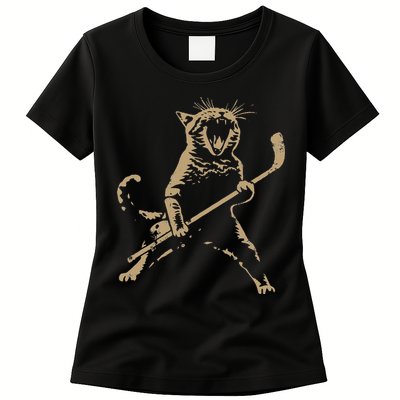 Cat Playing Ice Hockey Womens T-Shirt