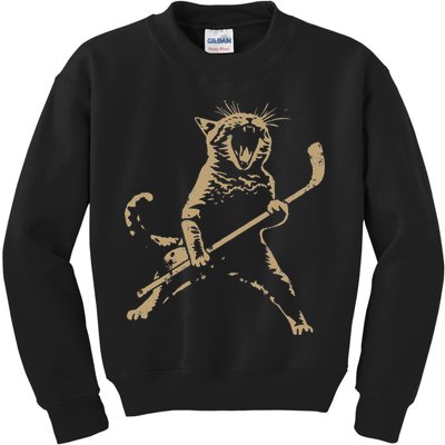 Cat Playing Ice Hockey Kids Sweatshirt