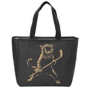 Cat Playing Ice Hockey Zip Tote Bag