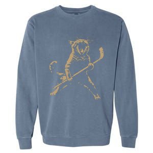 Cat Playing Ice Hockey Garment-Dyed Sweatshirt