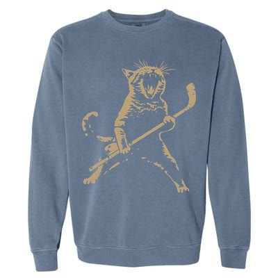 Cat Playing Ice Hockey Garment-Dyed Sweatshirt