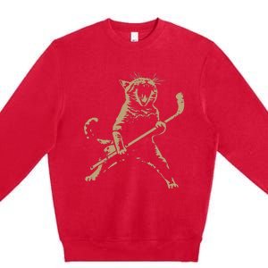 Cat Playing Ice Hockey Premium Crewneck Sweatshirt