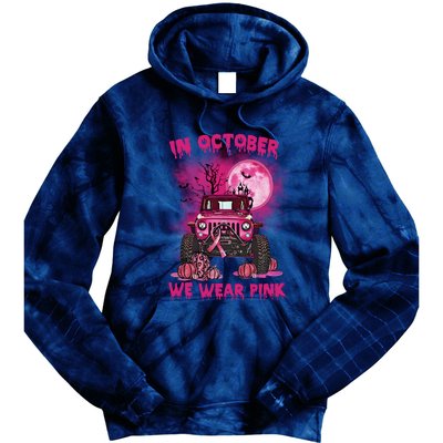 Car Pumpkin In October We Wear Pink Breast Cancer Halloween Costume Tie Dye Hoodie