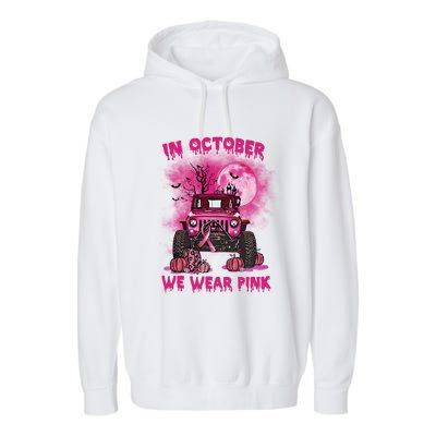 Car Pumpkin In October We Wear Pink Breast Cancer Halloween Costume Garment-Dyed Fleece Hoodie