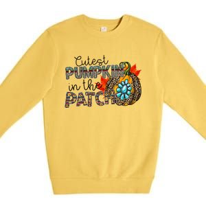 Cutest Pumpkin In The Patch Leopard Pumpkin Thanksgiving Cool Gift Premium Crewneck Sweatshirt