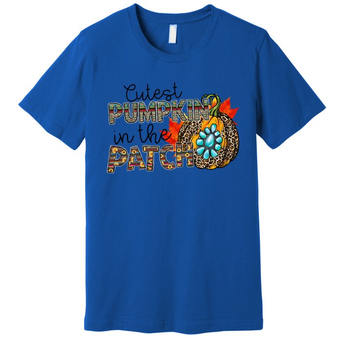 Cutest Pumpkin In The Patch Leopard Pumpkin Thanksgiving Cool Gift Premium T-Shirt