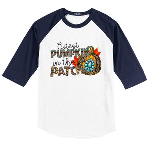 Cutest Pumpkin In The Patch Leopard Pumpkin Thanksgiving Cool Gift Baseball Sleeve Shirt