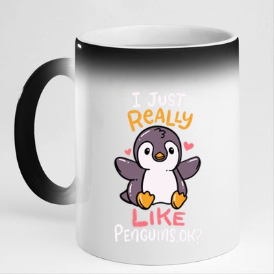 Cute Penguin I Just Really Love Penguins Ok Gift 11oz Black Color Changing Mug