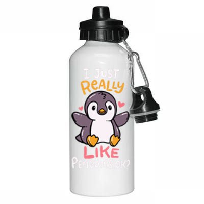 Cute Penguin I Just Really Love Penguins Ok Gift Aluminum Water Bottle