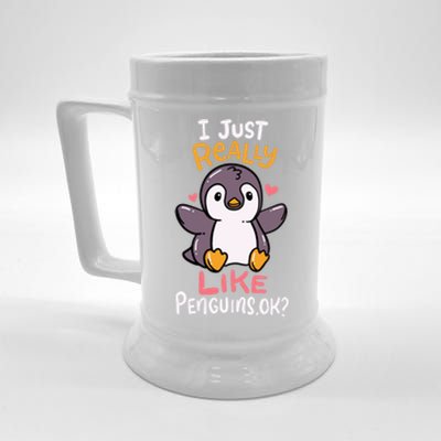 Cute Penguin I Just Really Love Penguins Ok Gift Beer Stein