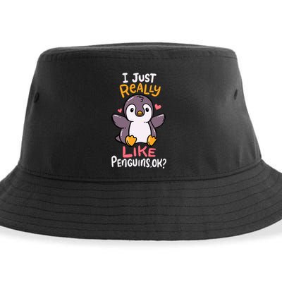 Cute Penguin I Just Really Love Penguins Ok Baby Gift Sustainable Bucket Hat