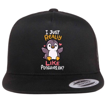 Cute Penguin I Just Really Love Penguins Ok Baby Gift Flatbill Hat
