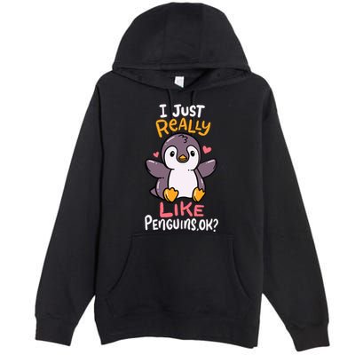 Cute Penguin I Just Really Love Penguins Ok Baby Gift Premium Pullover Hoodie