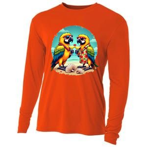 Couple Parrots Ing Margarita On Summer Group Bird Gift Cooling Performance Long Sleeve Crew