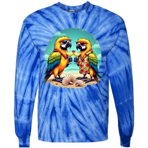 Couple Parrots Ing Margarita On Summer Group Bird Gift Tie-Dye Long Sleeve Shirt