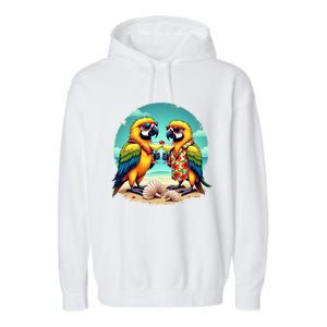 Couple Parrots Ing Margarita On Summer Group Bird Gift Garment-Dyed Fleece Hoodie