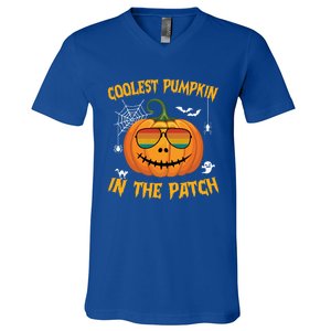 Coolest Pumpkin In The Patch Halloween Pumpkin Sunglasses Gift V-Neck T-Shirt