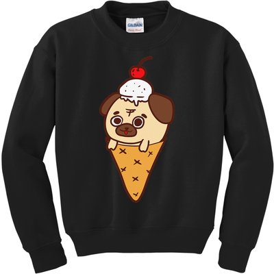 Cute Pug Ice Cream Cone Funny Dog Lovers Gifts Kids Sweatshirt