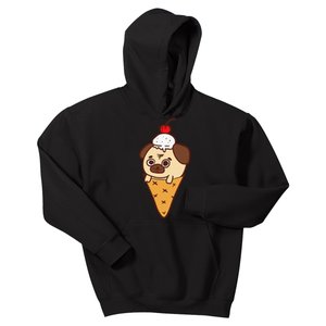 Cute Pug Ice Cream Cone Funny Dog Lovers Gifts Kids Hoodie