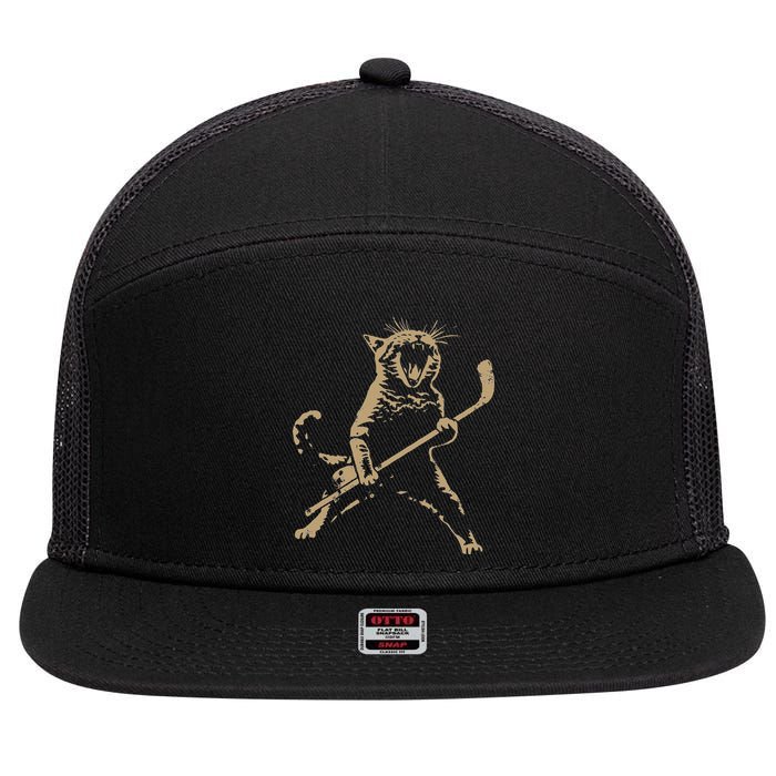 Cat Playing Ice Hockey 7 Panel Mesh Trucker Snapback Hat