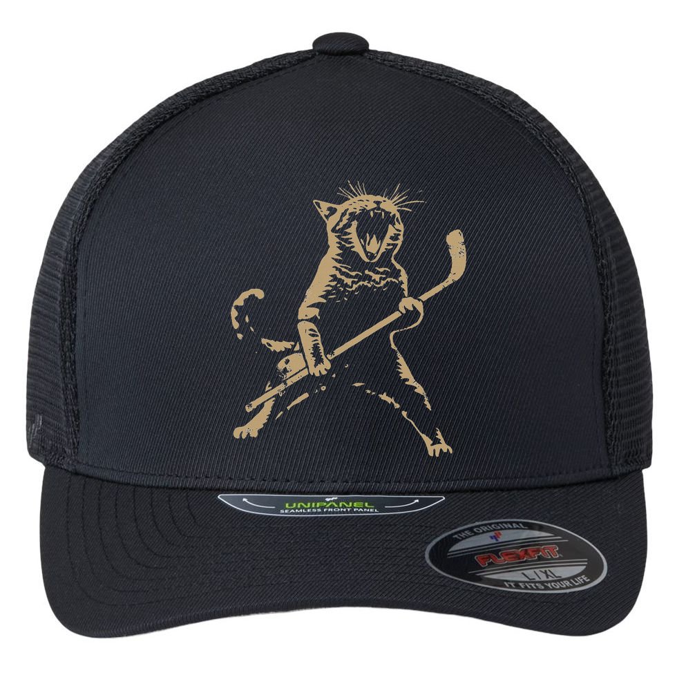 Cat Playing Ice Hockey Flexfit Unipanel Trucker Cap