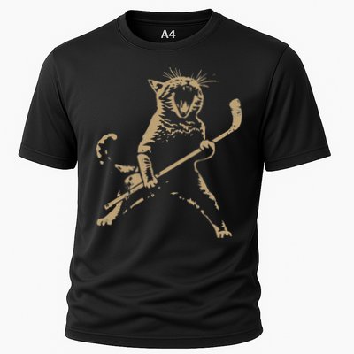 Cat Playing Ice Hockey Cooling Performance Crew T-Shirt