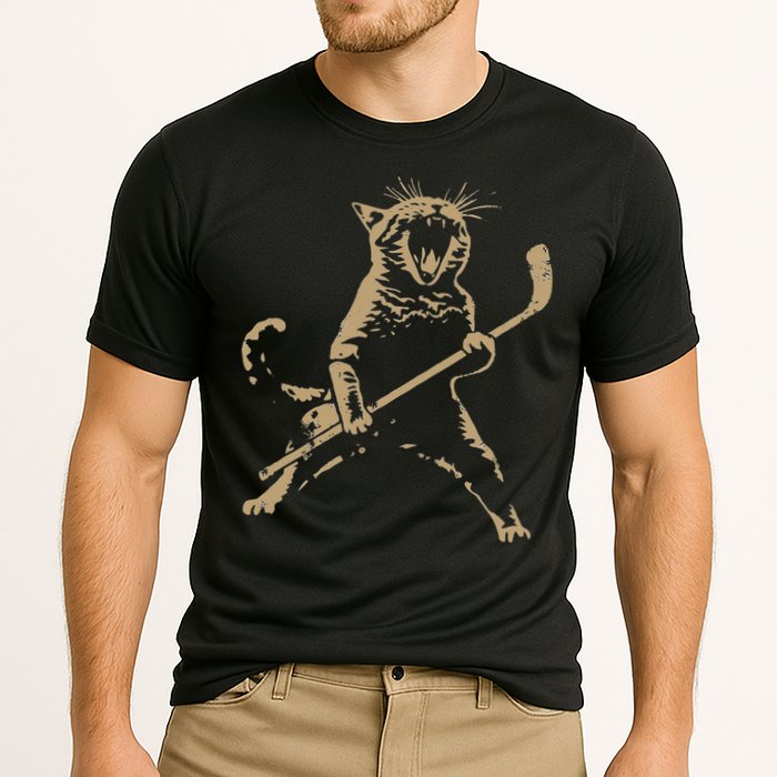 Cat Playing Ice Hockey Cooling Performance Crew T-Shirt