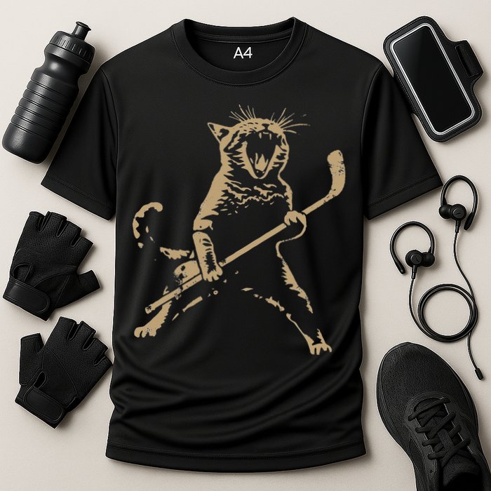 Cat Playing Ice Hockey Cooling Performance Crew T-Shirt