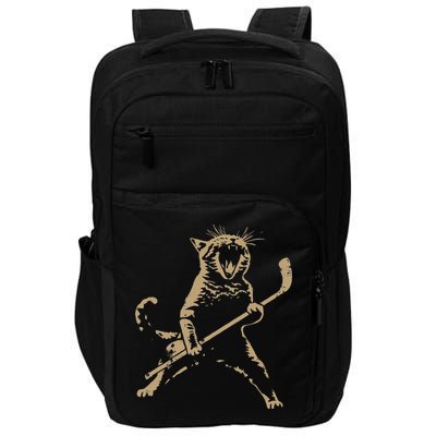 Cat Playing Ice Hockey Impact Tech Backpack