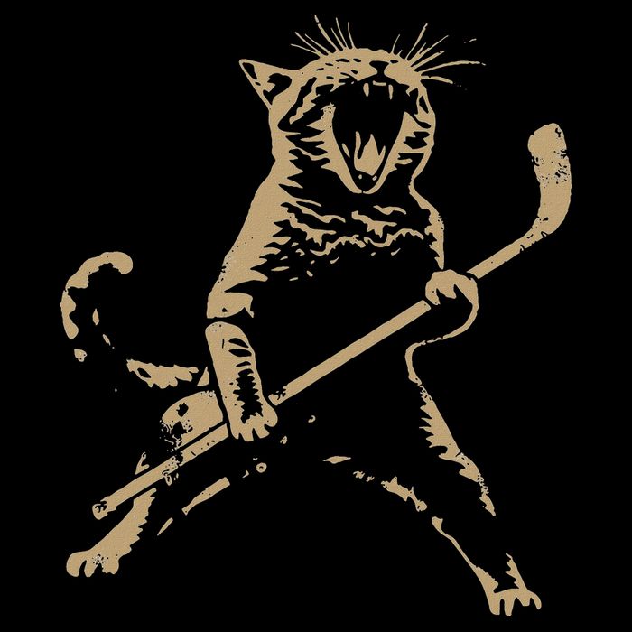 Cat Playing Ice Hockey Drawstring Bag